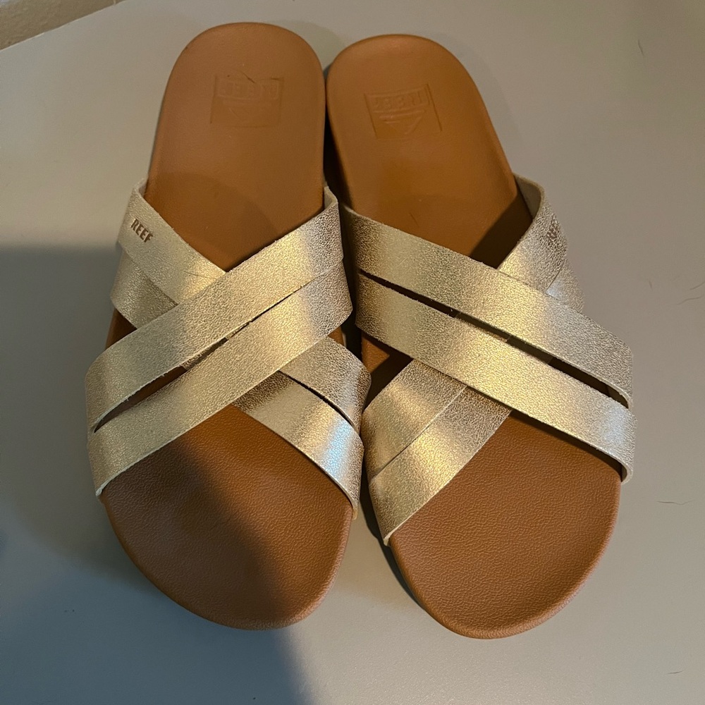 Reef slide on gold sandals size 9